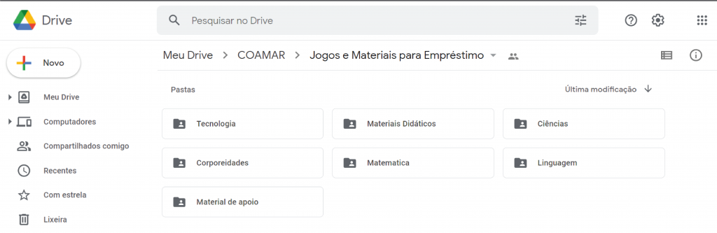 Pagina com os materias para empréstimo